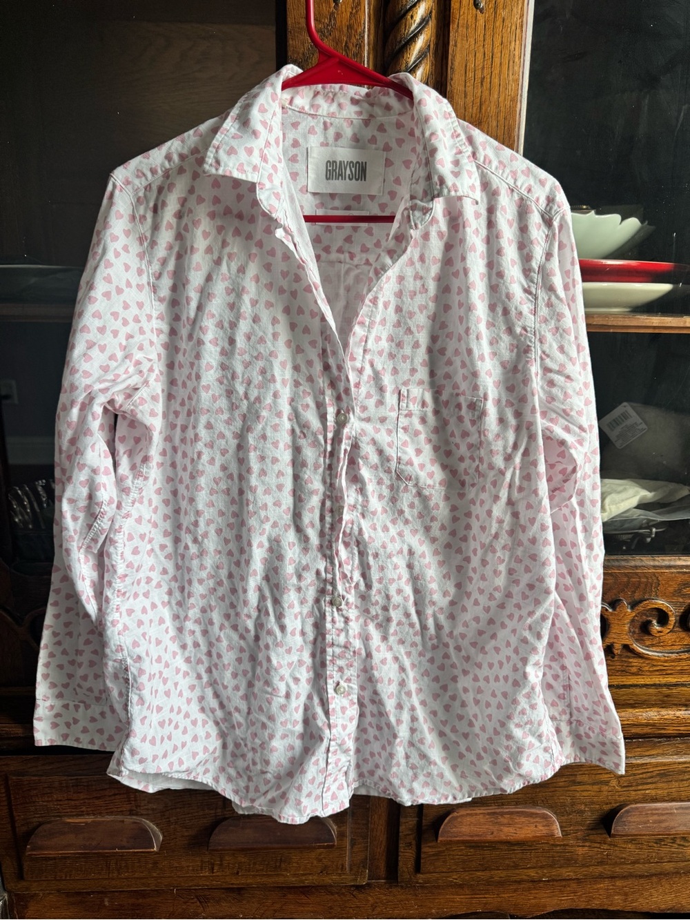 Grayson The Hero Heart Print Button Down Shirt Women's Size 4